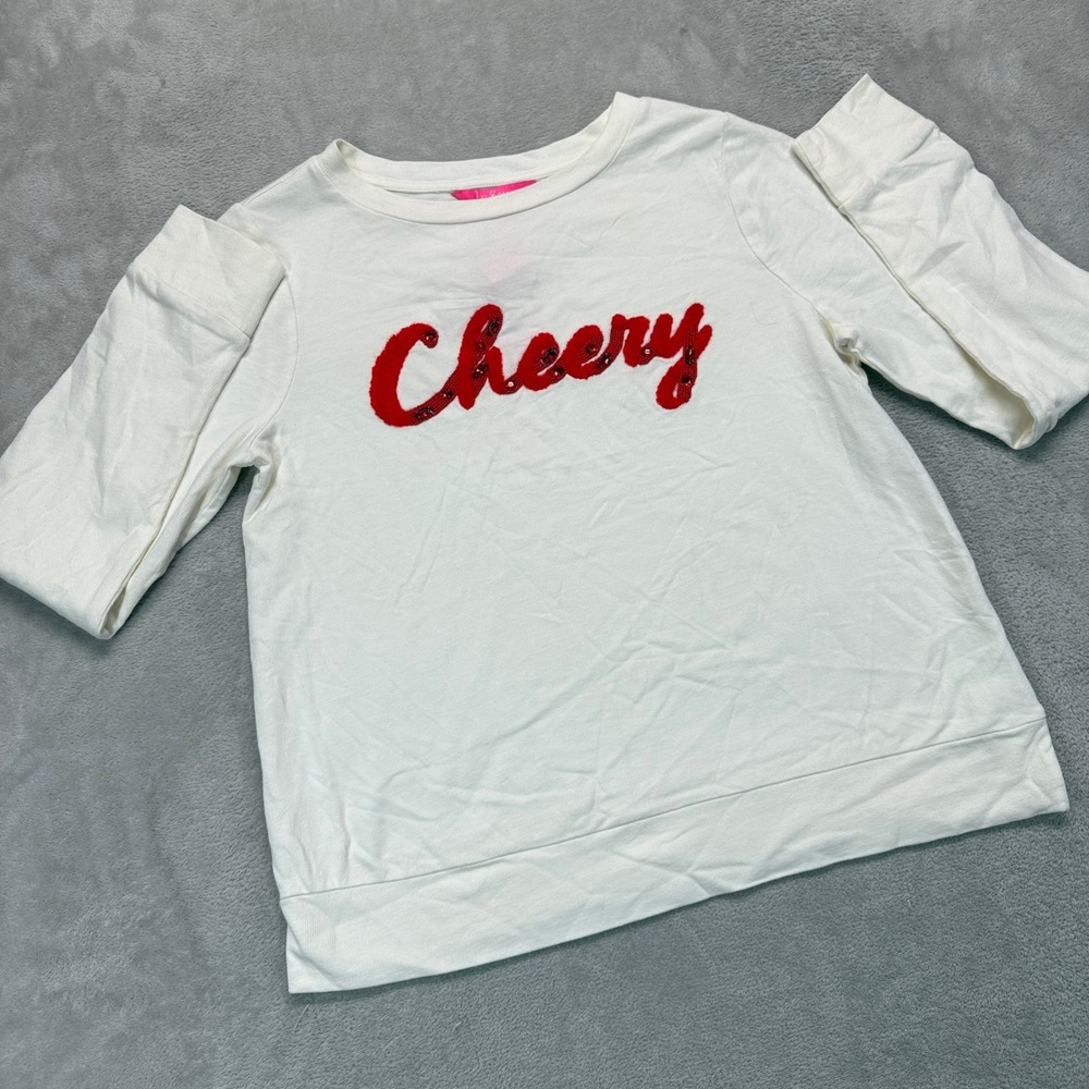 Lilly Pulitzer Sweatshirt Women's Small White Rami Cheery‎ Graphic Ruby Pullover